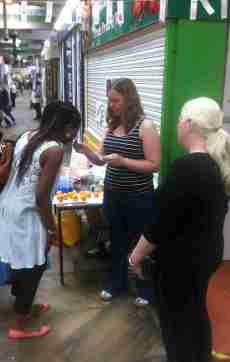 People at Leeds Market take the smell test for bioLeeds - summer 2014